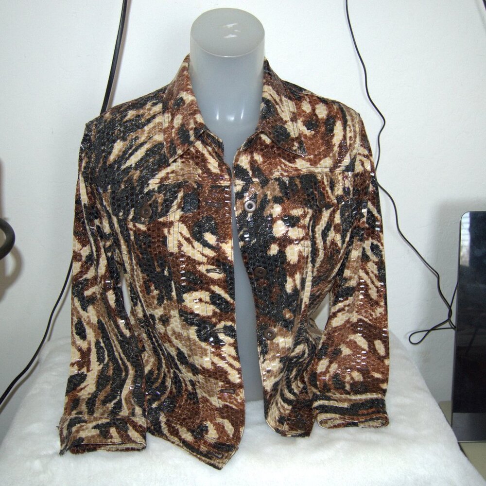 Ruby Rd. Size 10 Animal Print Clear Sequin Jacket - image 1